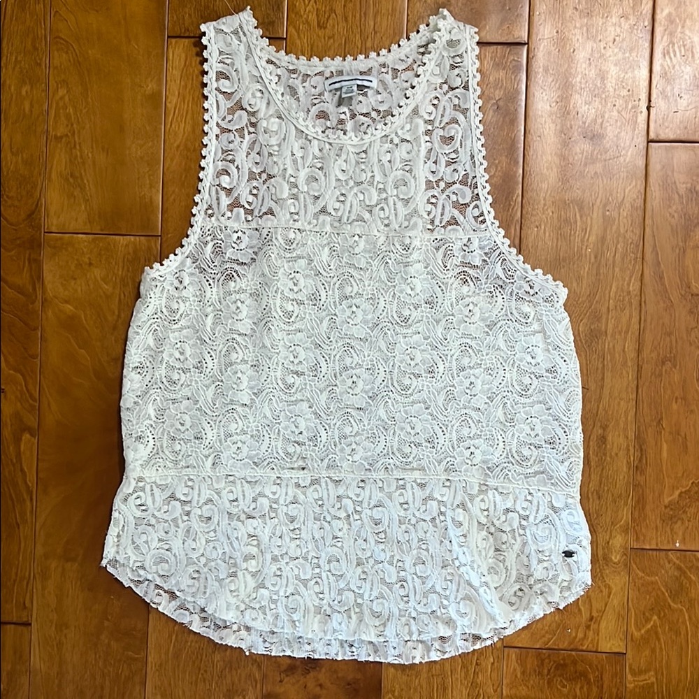 American Eagle Outfitters Cream Lace Racer Back Tank Top Size S Cottage Fairy